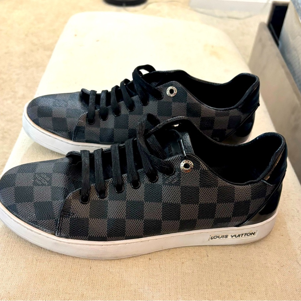 Louis Vuitton Black Sneakers with Checkered Pattern